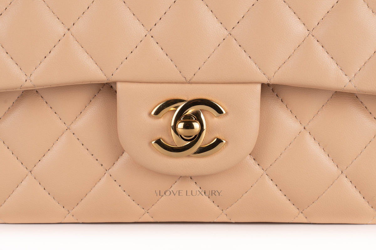 Chanel Medium Classic Flap Beige Claire Lambskin Gold Hardware - view 7