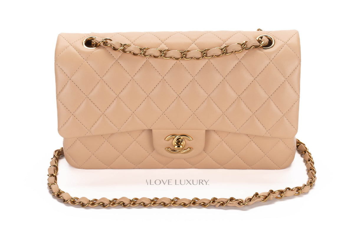 Chanel Medium Classic Flap Beige Claire Lambskin Gold Hardware - view 8