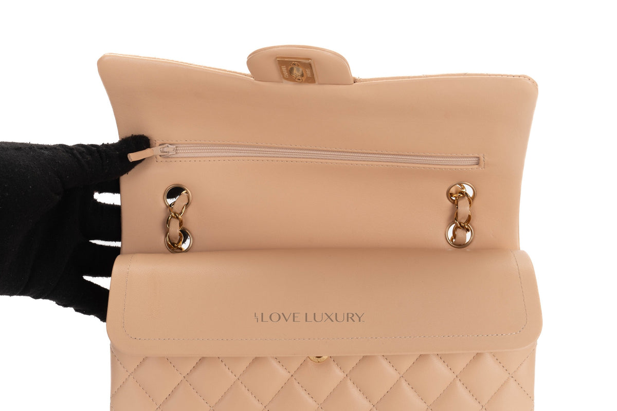 Chanel Medium Classic Flap Beige Claire Lambskin Gold Hardware - view 9