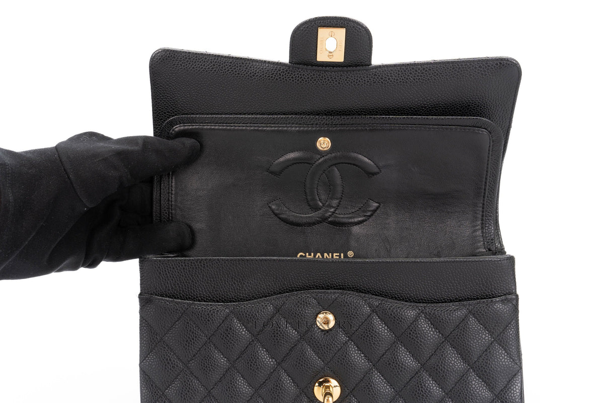 Chanel Medium Classic Flap Black Black Interior Caviar 24K Gold Hardware - view 10