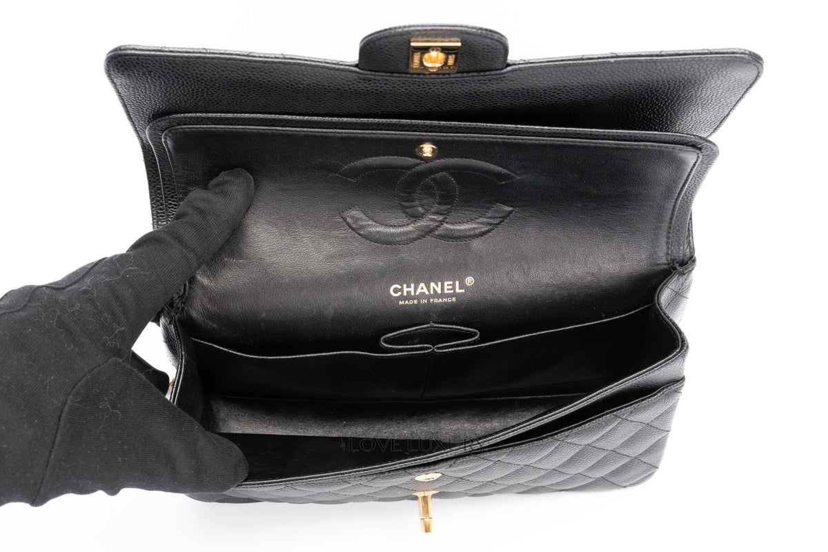 Chanel Medium Classic Flap Black Black Interior Caviar 24K Gold Hardware - view 11