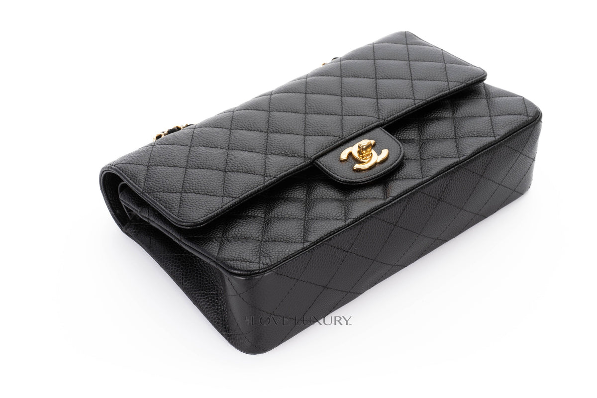 Chanel Medium Classic Flap Black Black Interior Caviar 24K Gold Hardware - view 12