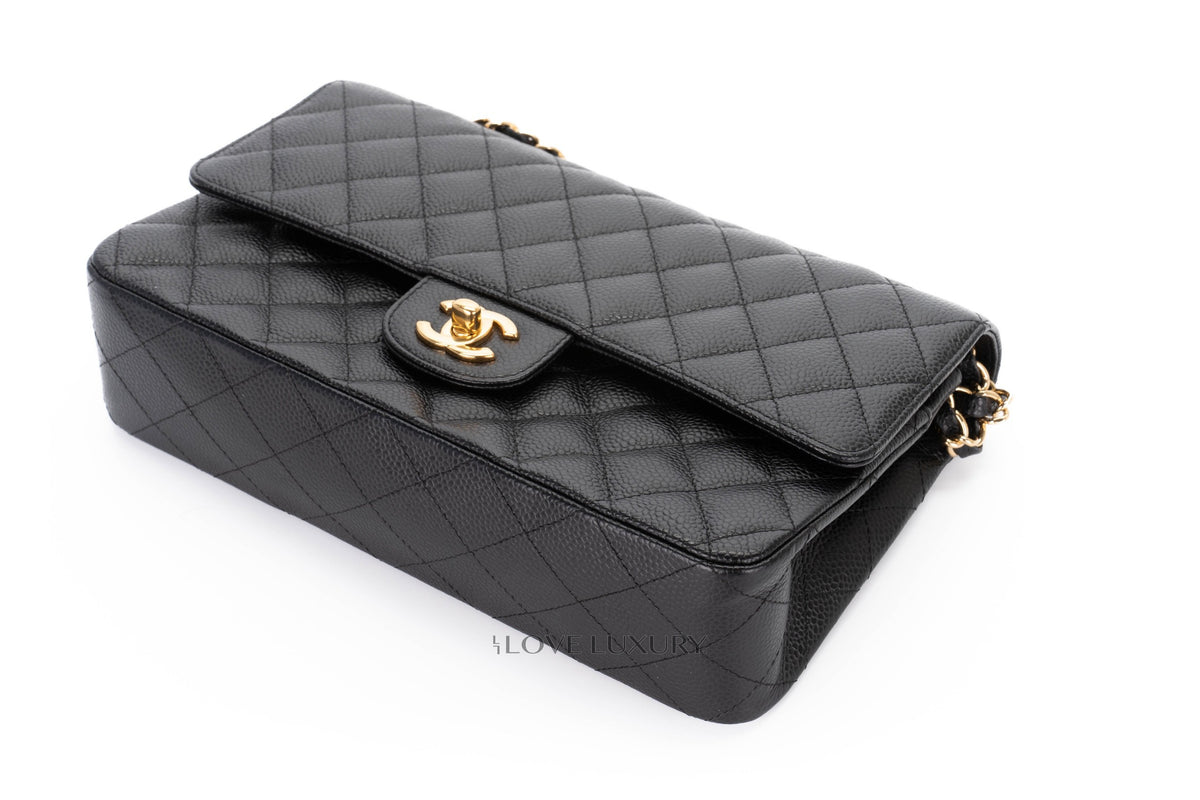 Chanel Medium Classic Flap Black Black Interior Caviar 24K Gold Hardware - view 13