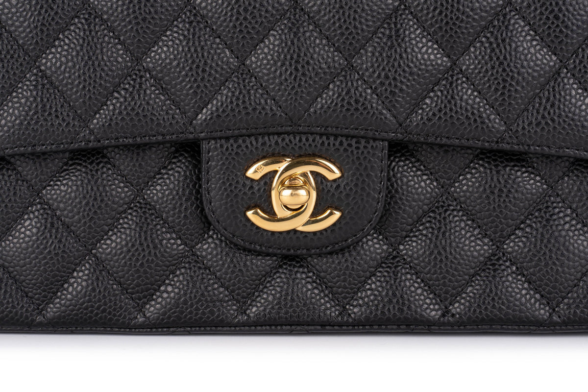 Chanel Medium Classic Flap Black Black Interior Caviar 24K Gold Hardware - view 7