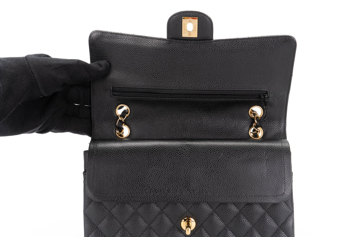 Chanel Medium Classic Flap Black Black Interior Caviar 24K Gold Hardware - view 9