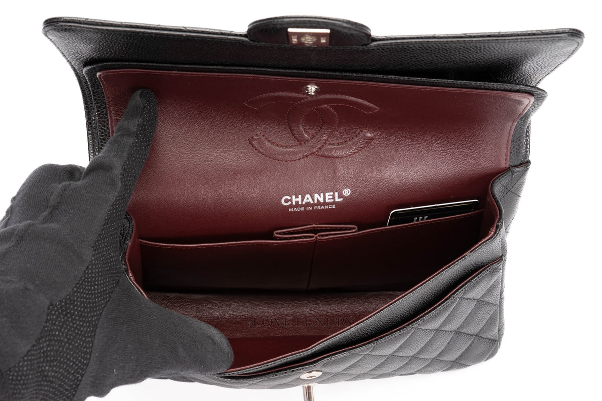 Chanel Medium Classic Flap Black Caviar Silver Hardware - view 11