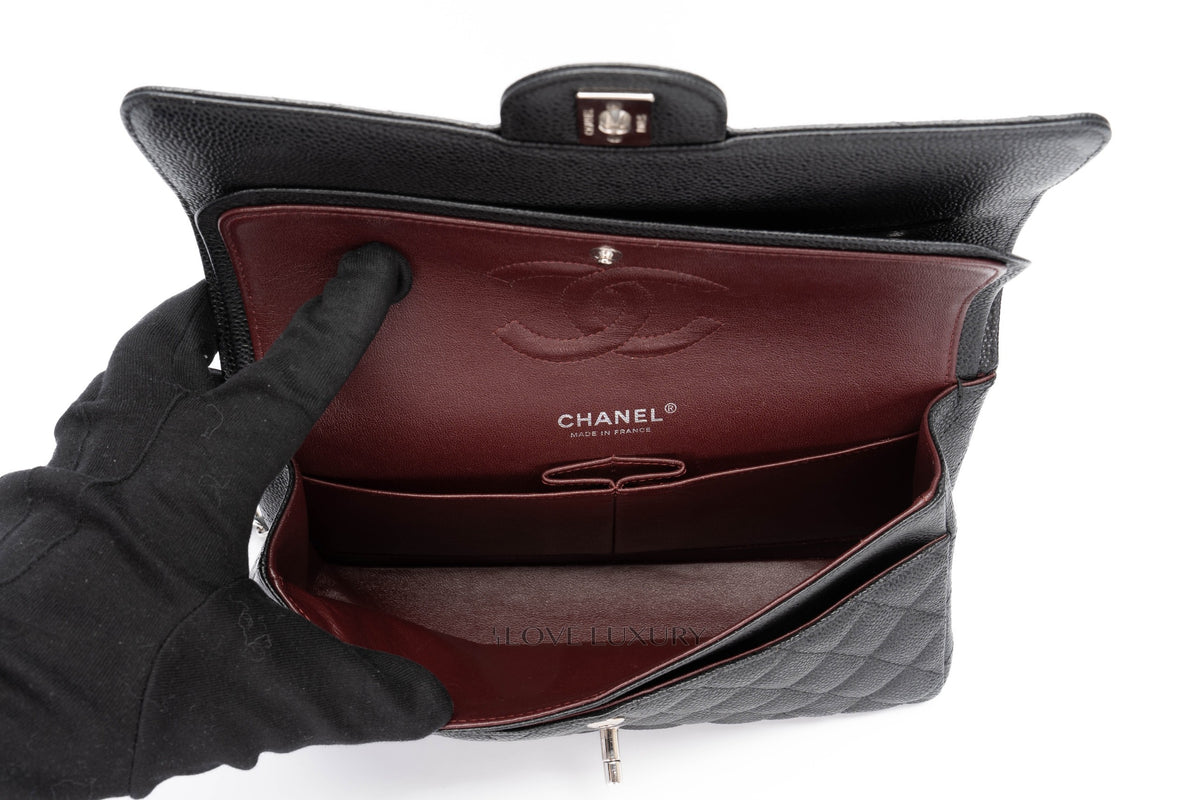 Chanel Medium Classic Flap Black Caviar Silver Hardware - view 11