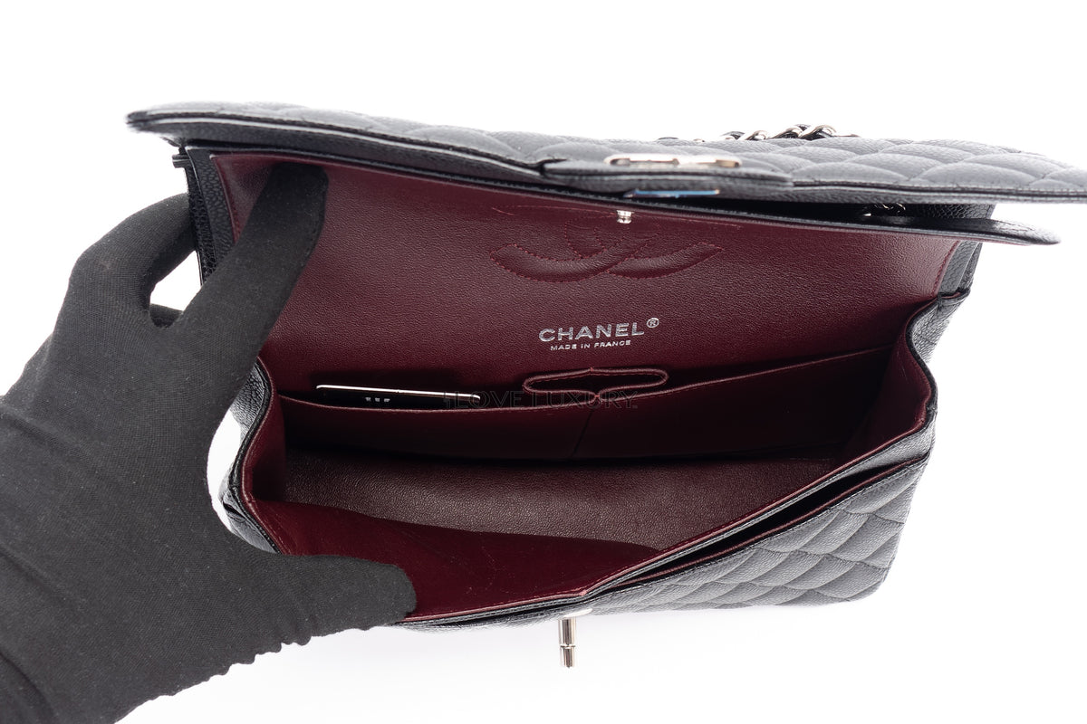 Chanel Medium Classic Flap Black Caviar Silver Hardware - view 11