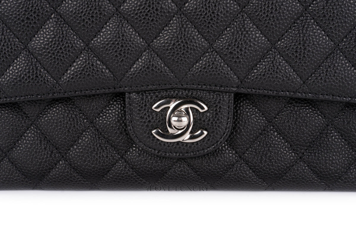 Chanel Medium Classic Flap Black Caviar Silver Hardware - view 7
