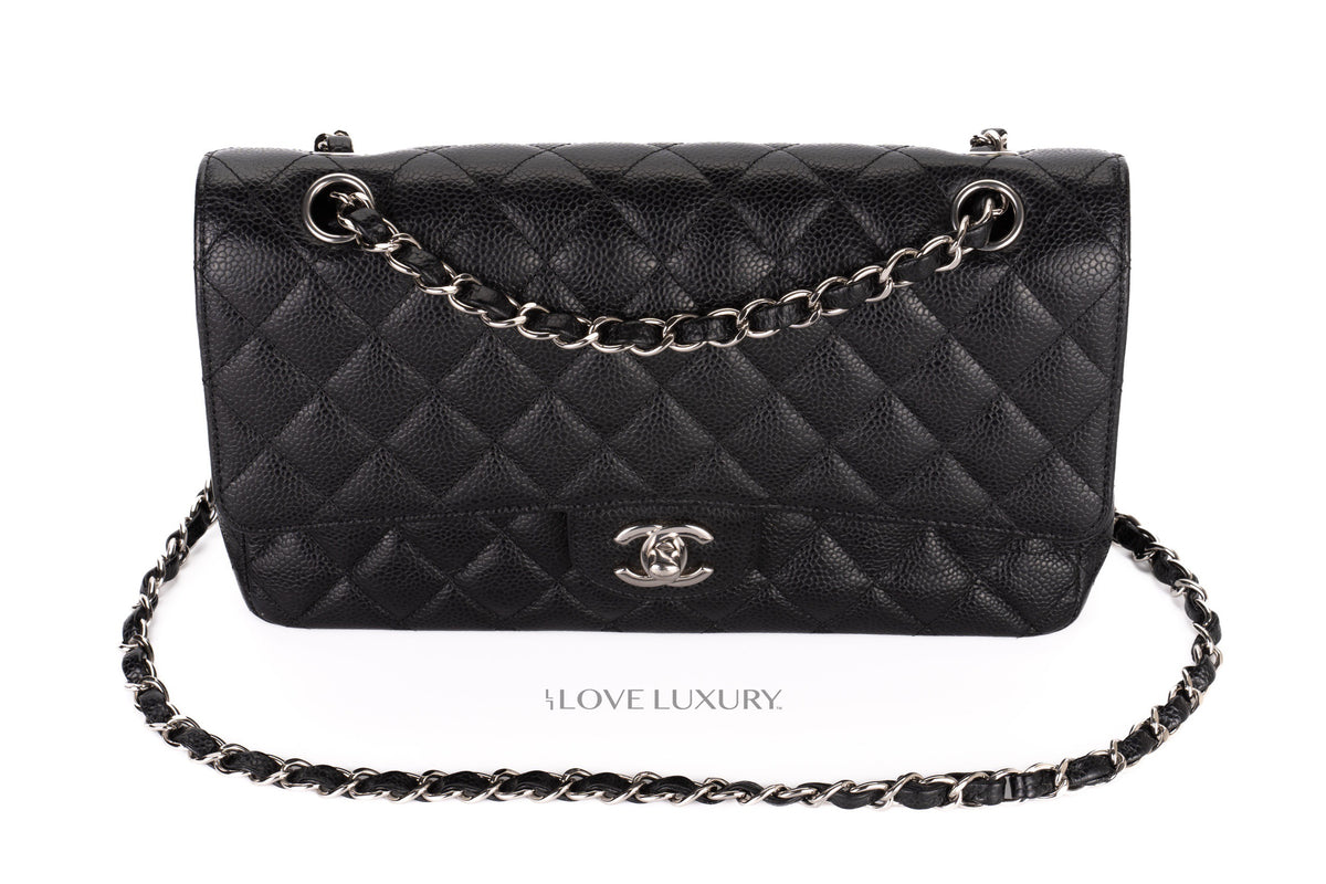 Chanel Medium Classic Flap Black Caviar Silver Hardware - view 8