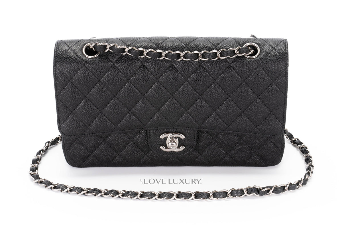 Chanel Medium Classic Flap Black Caviar Silver Hardware - view 8