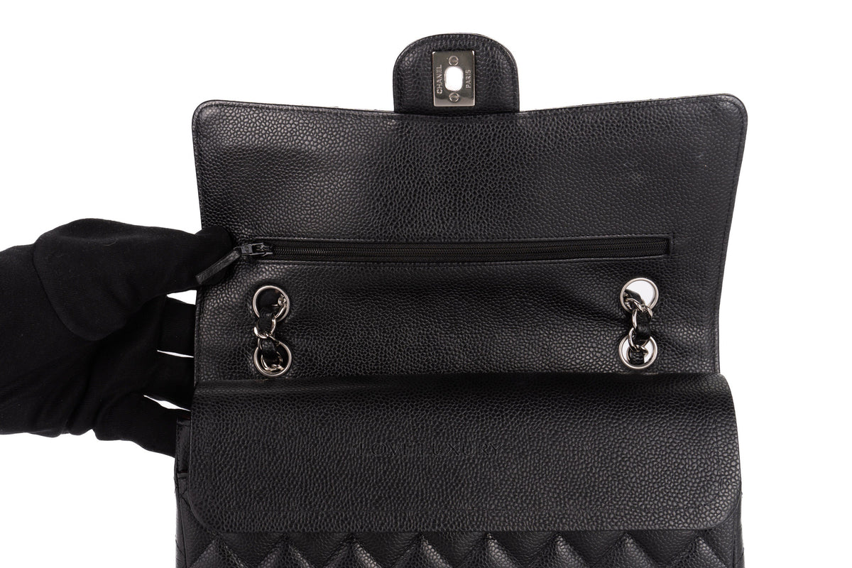 Chanel Medium Classic Flap Black Caviar Silver Hardware - view 9