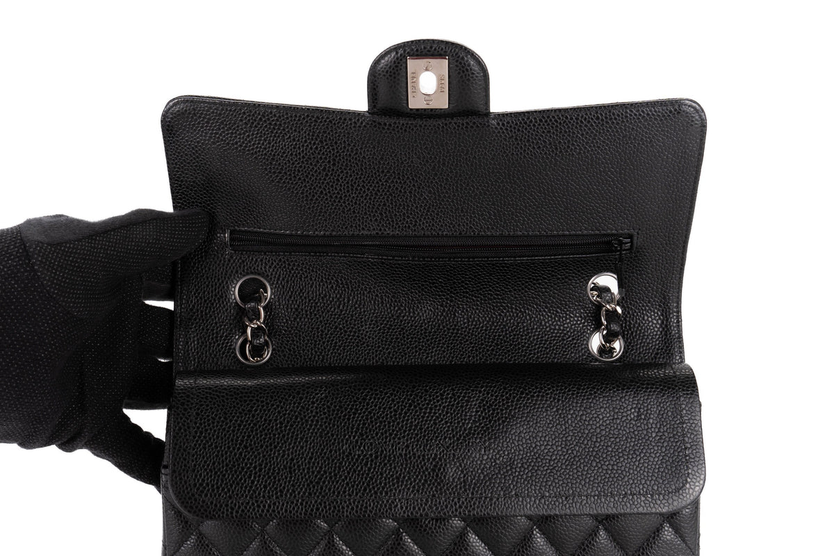 Chanel Medium Classic Flap Black Caviar Silver Hardware - view 9
