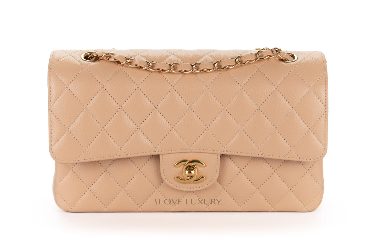 Chanel Medium Classic Flap Beige Claire Caviar Gold Hardware - view 1