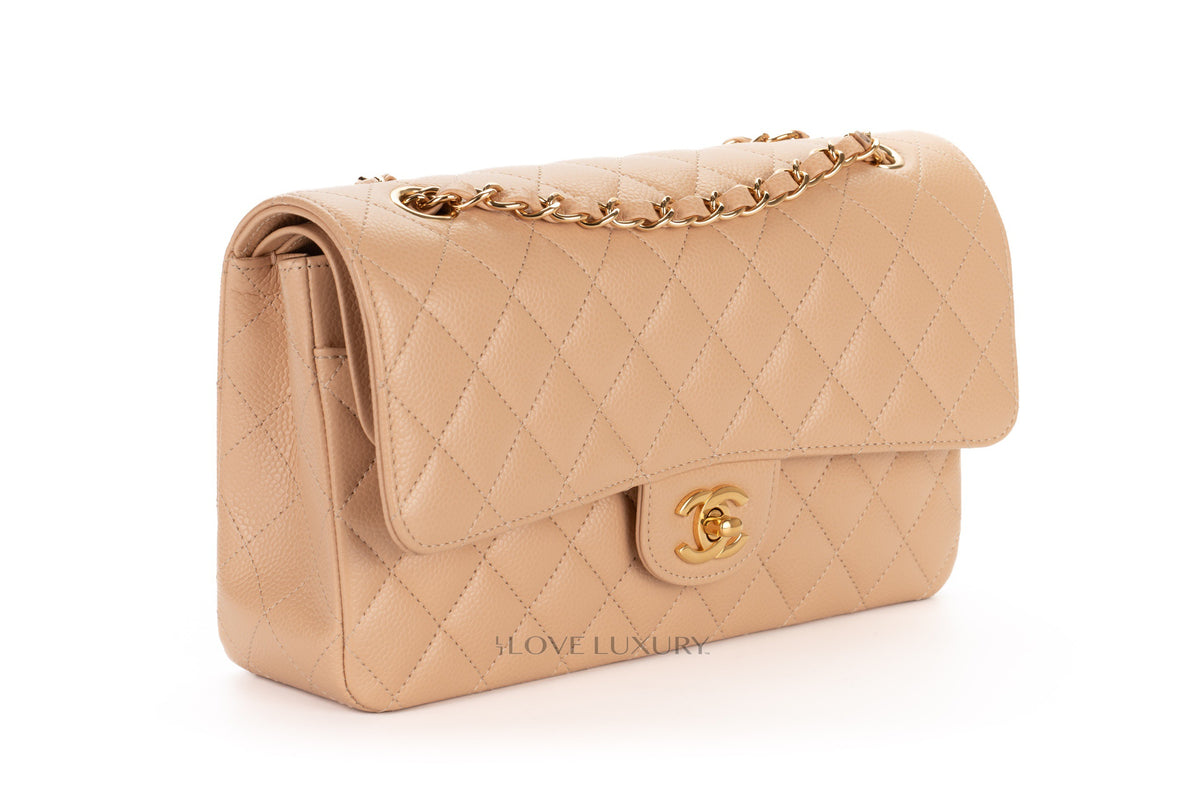 Chanel Medium Classic Flap Beige Claire Caviar Gold Hardware - view 2