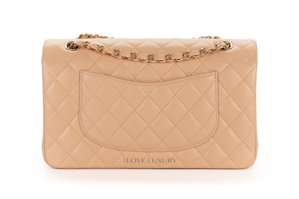Chanel Medium Classic Flap Beige Claire Caviar Gold Hardware - view 3