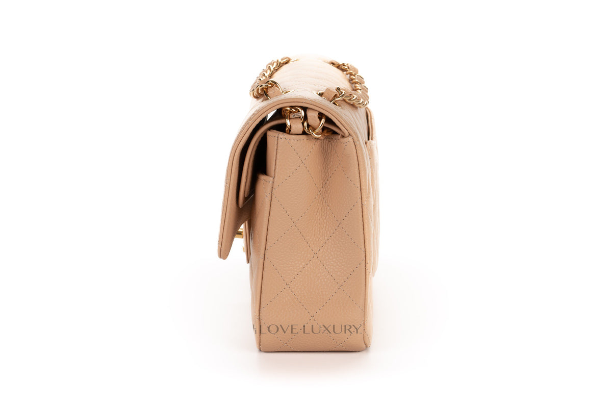 Chanel Medium Classic Flap Beige Claire Caviar Gold Hardware - view 4