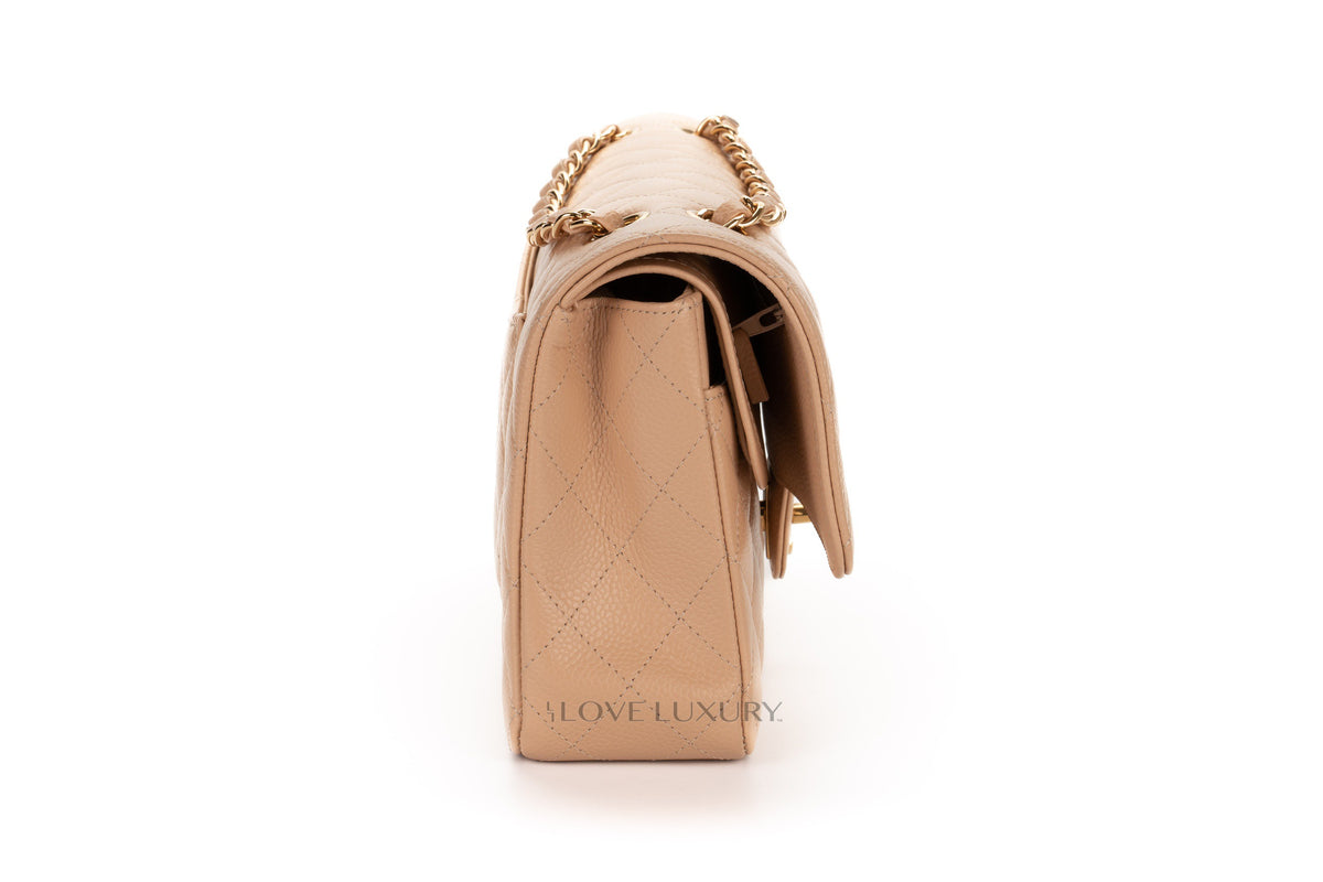 Chanel Medium Classic Flap Beige Claire Caviar Gold Hardware - view 5