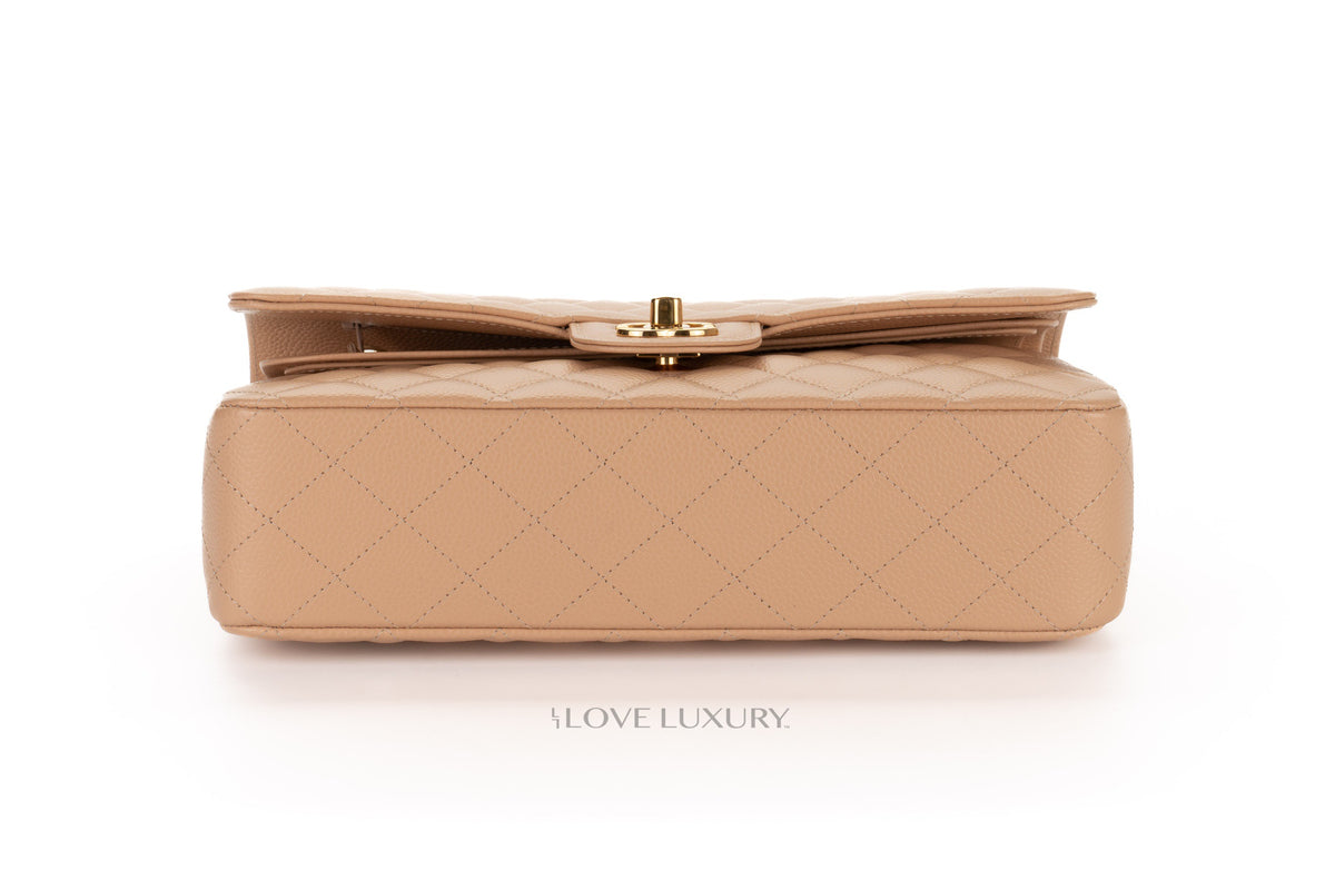 Chanel Medium Classic Flap Beige Claire Caviar Gold Hardware - view 6