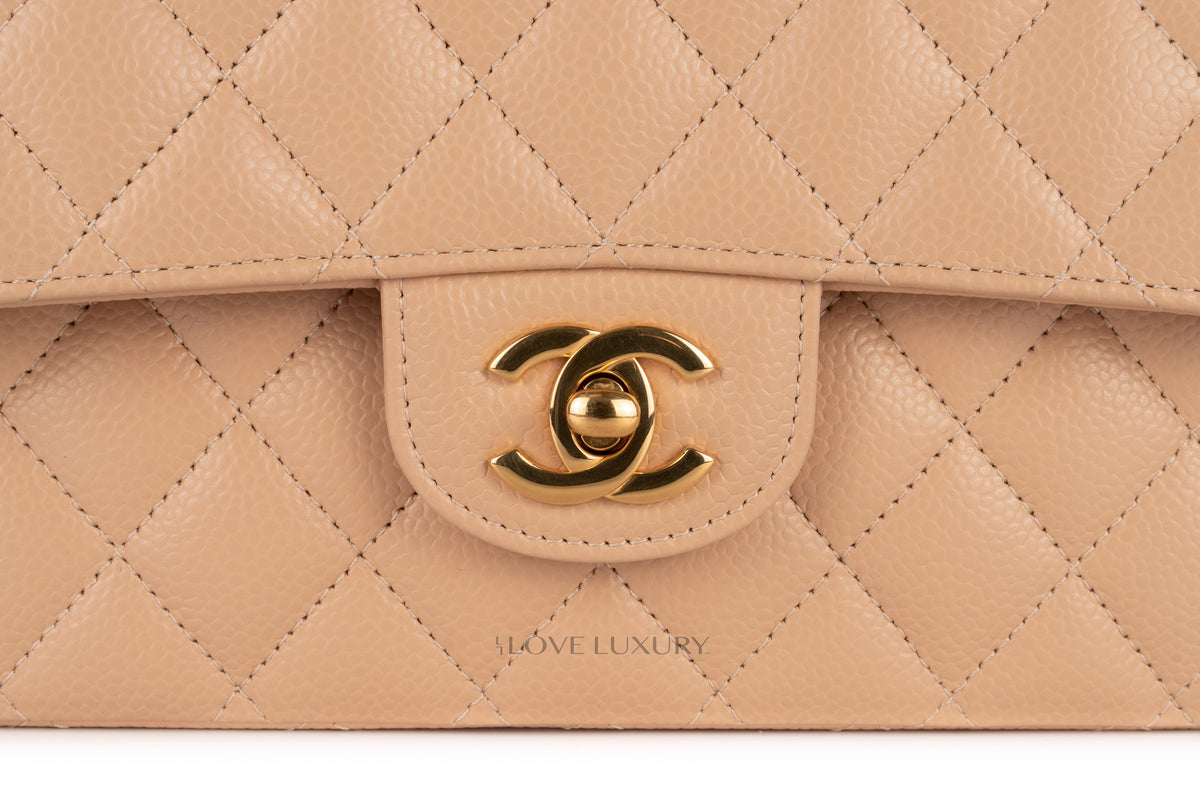 Chanel Medium Classic Flap Beige Claire Caviar Gold Hardware - view 7