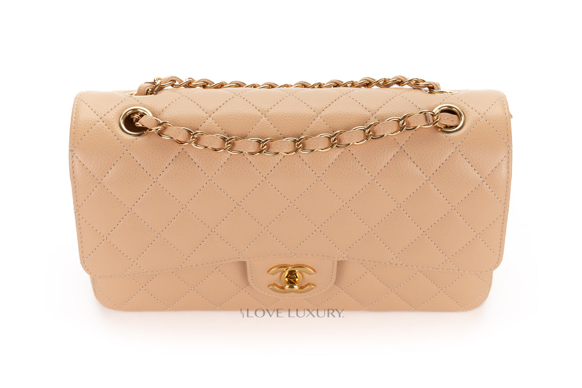 Chanel Medium Classic Flap Beige Claire Caviar Gold Hardware - view 8