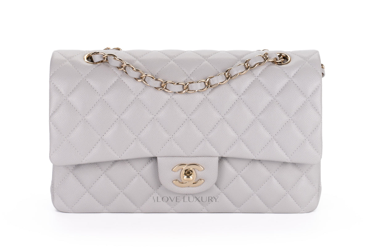 Chanel Medium Classic Flap Pastel Grey Caviar Champagne Hardware - view 1