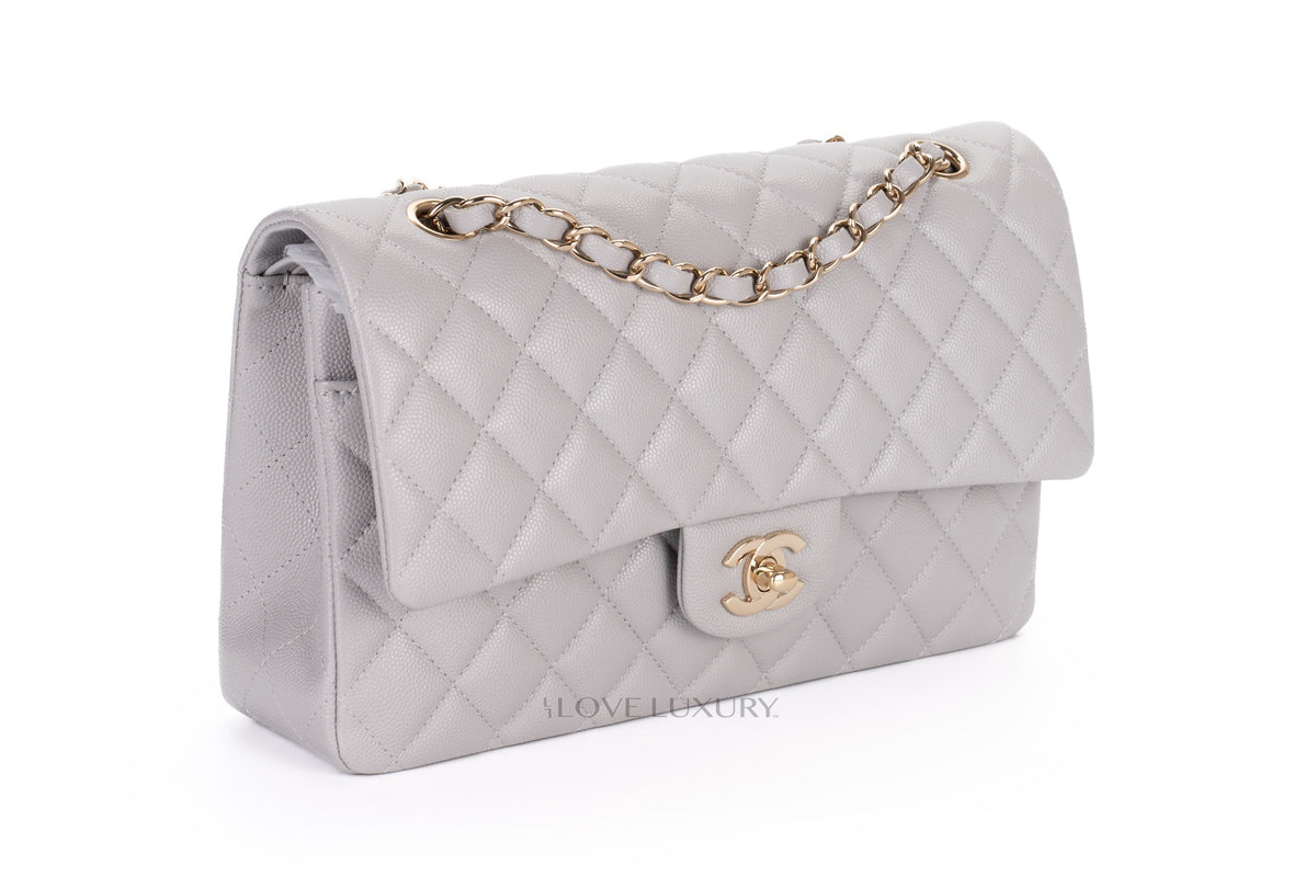 Chanel Medium Classic Flap Pastel Grey Caviar Champagne Hardware - view 2