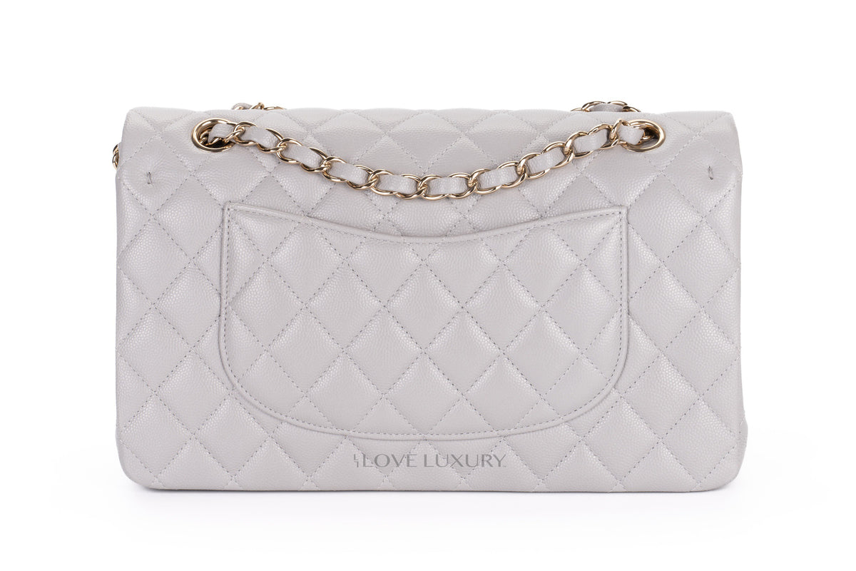 Chanel Medium Classic Flap Pastel Grey Caviar Champagne Hardware - view 3