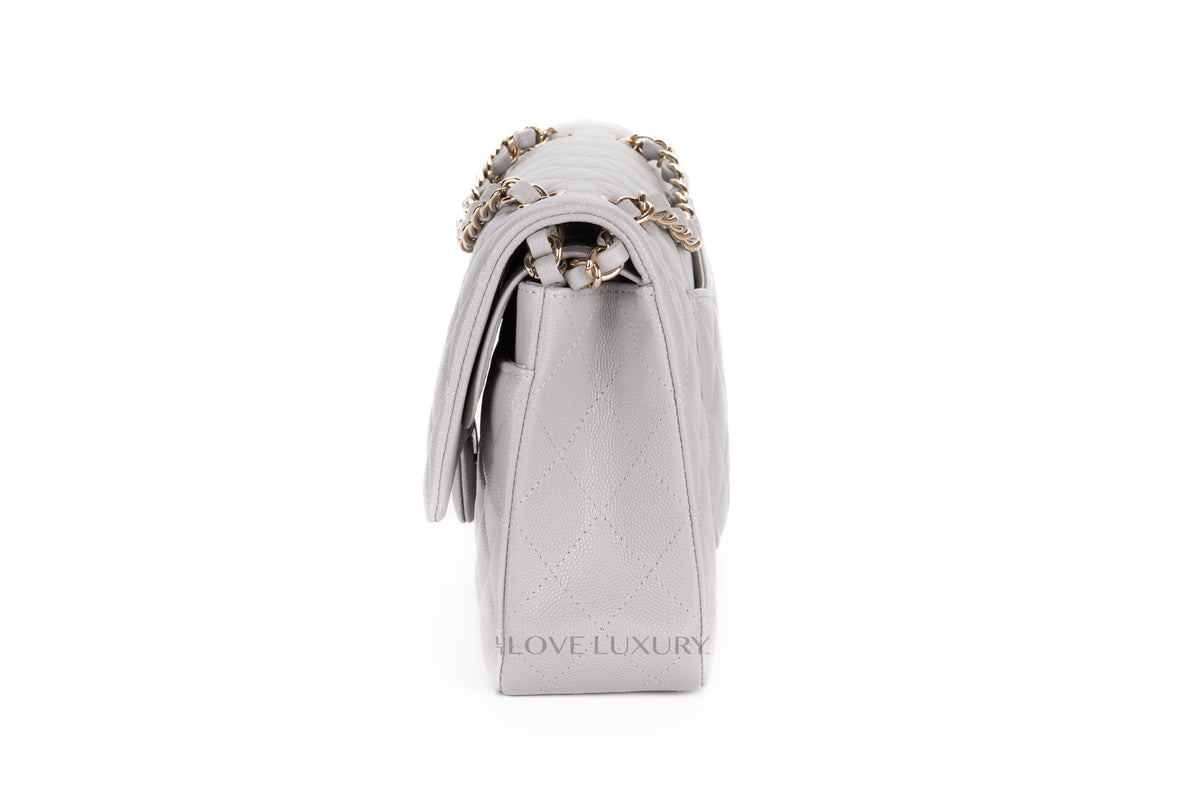 Chanel Medium Classic Flap Pastel Grey Caviar Champagne Hardware - view 4