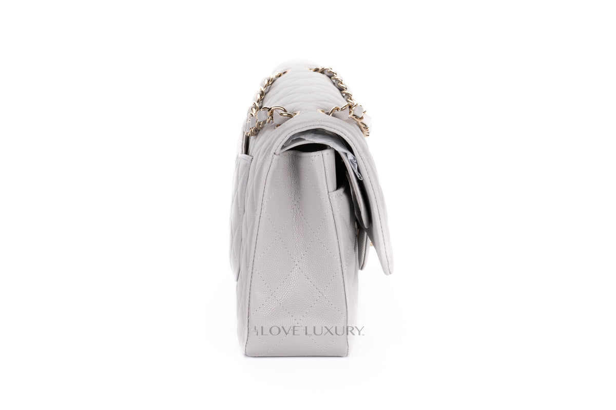 Chanel Medium Classic Flap Pastel Grey Caviar Champagne Hardware - view 5