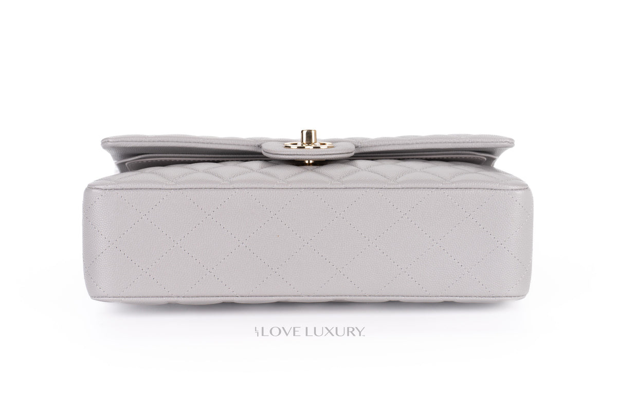 Chanel Medium Classic Flap Pastel Grey Caviar Champagne Hardware - view 6