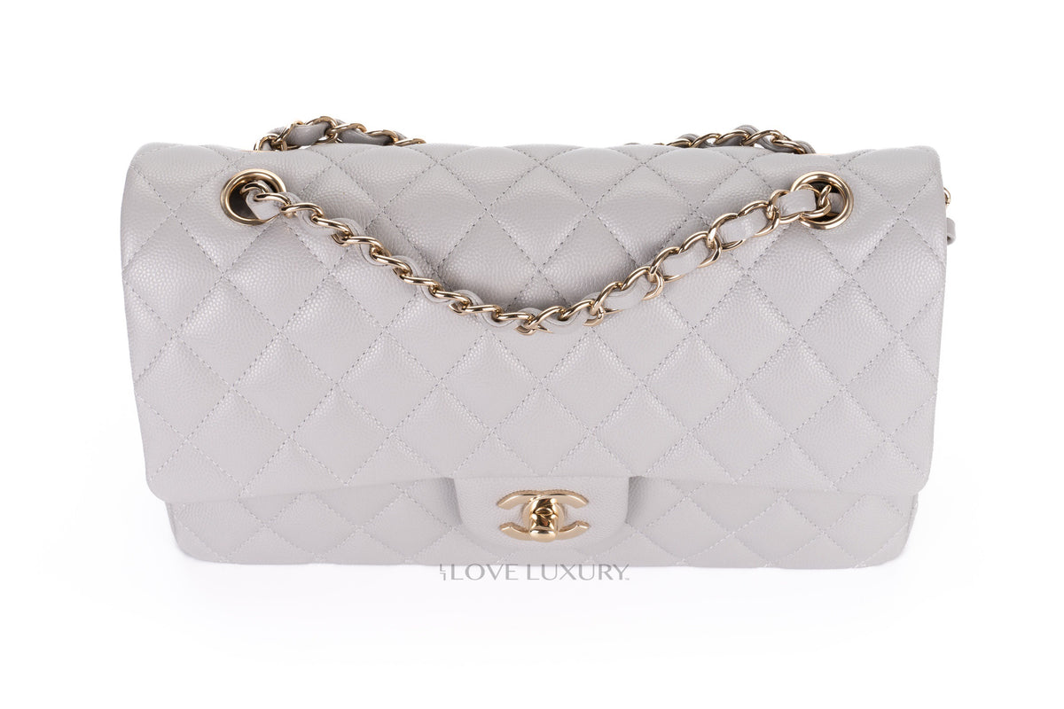 Chanel Medium Classic Flap Pastel Grey Caviar Champagne Hardware - view 7