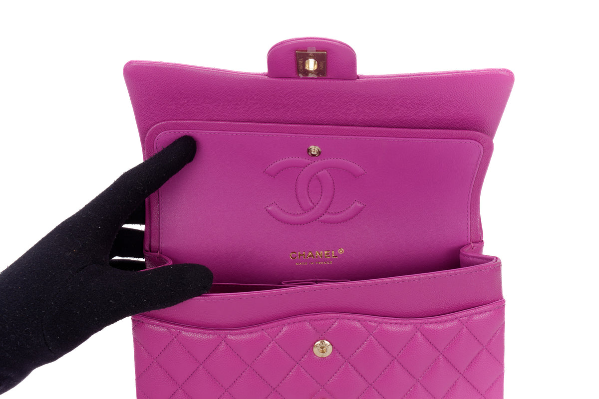 Chanel Medium Classic Flap Violet Caviar Light Gold Hardware - view 10