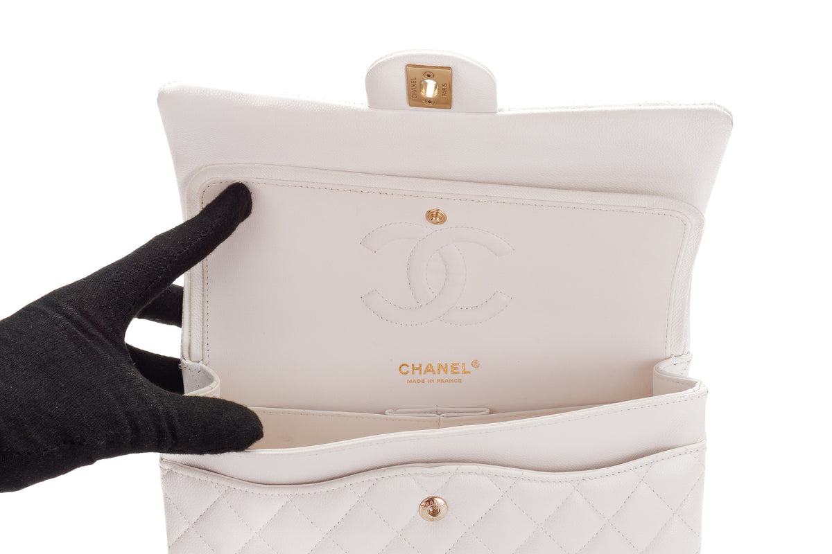 Chanel Medium Classic Flap White Caviar Gold Hardware - view 10
