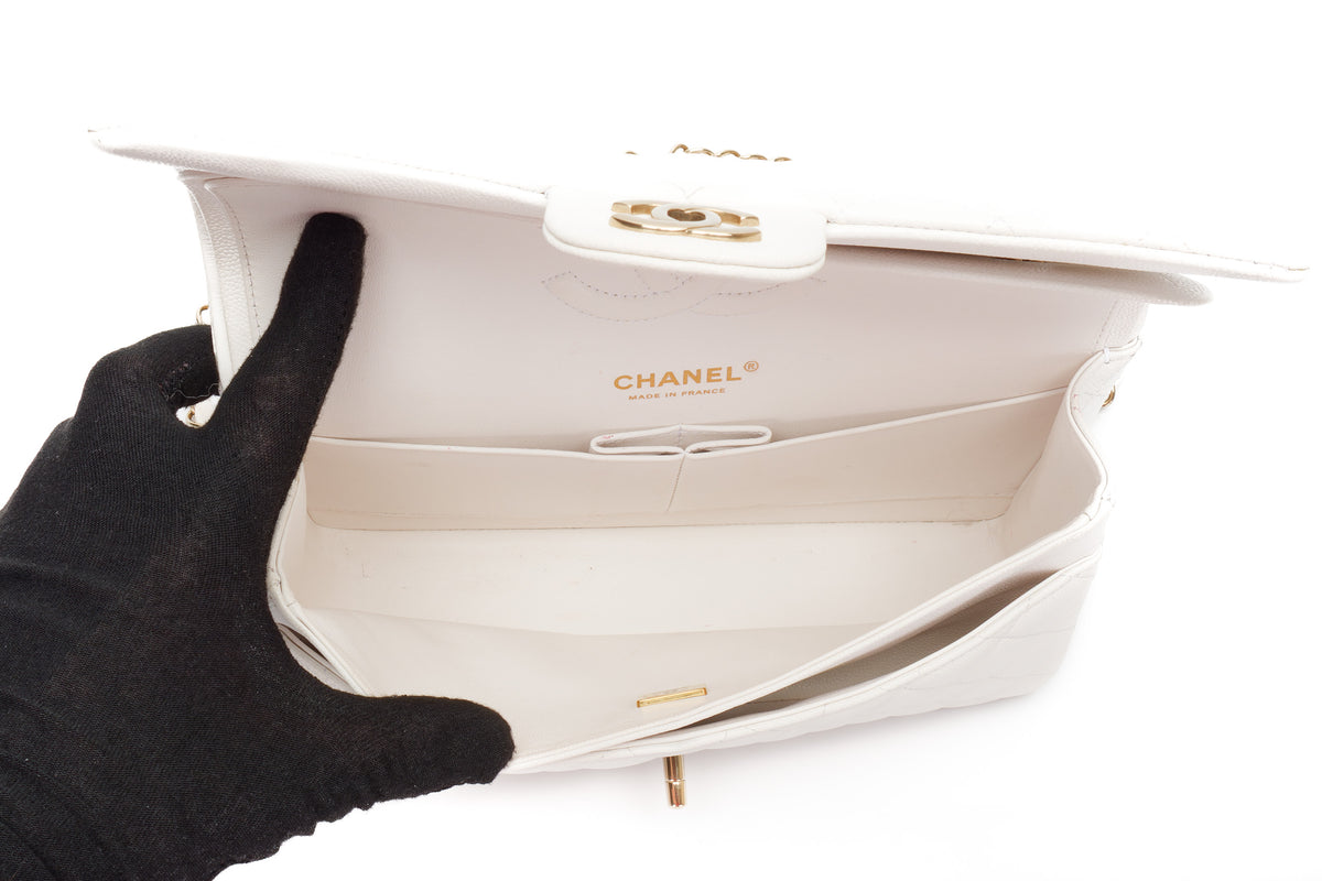 Chanel Medium Classic Flap White Caviar Gold Hardware - view 11