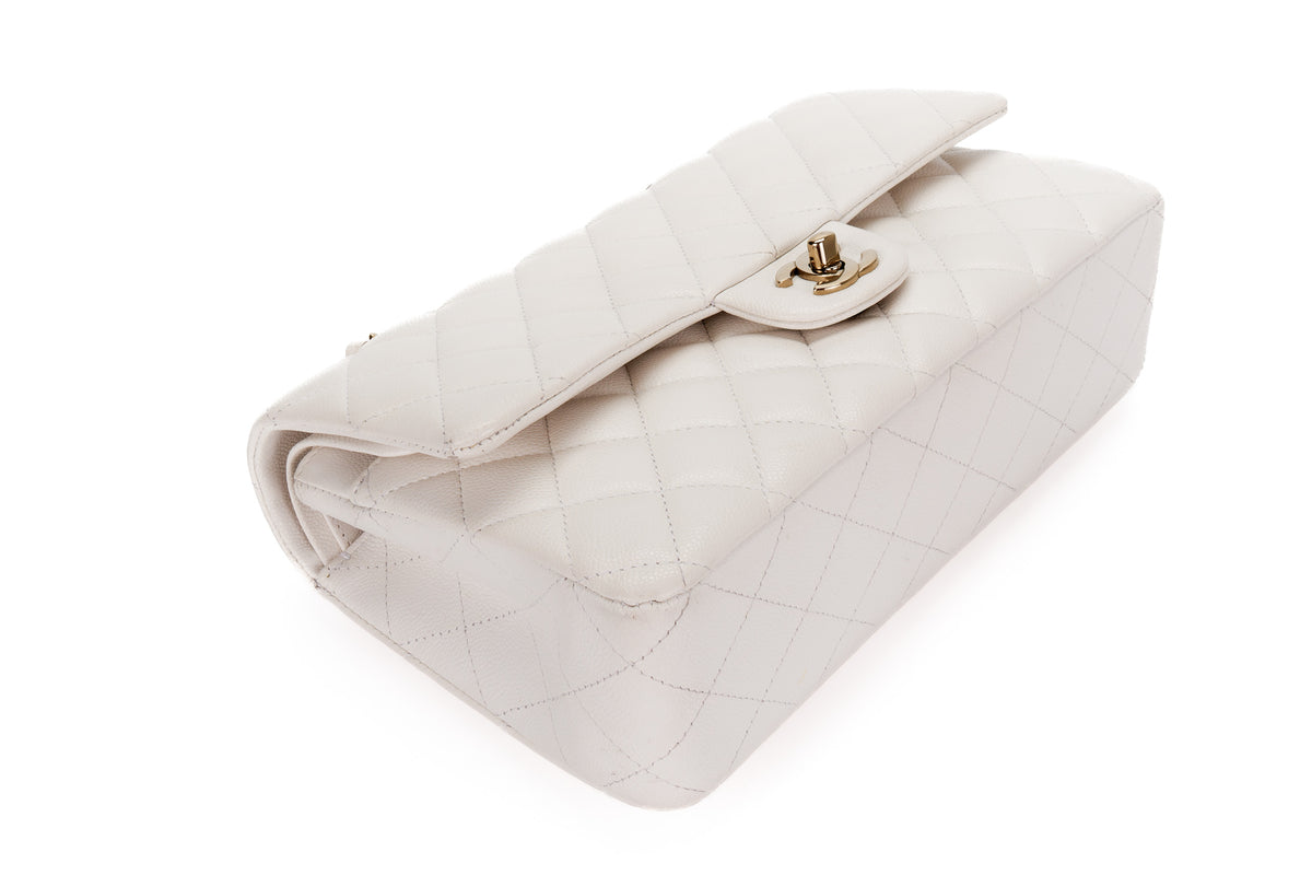 Chanel Medium Classic Flap White Caviar Gold Hardware - view 12