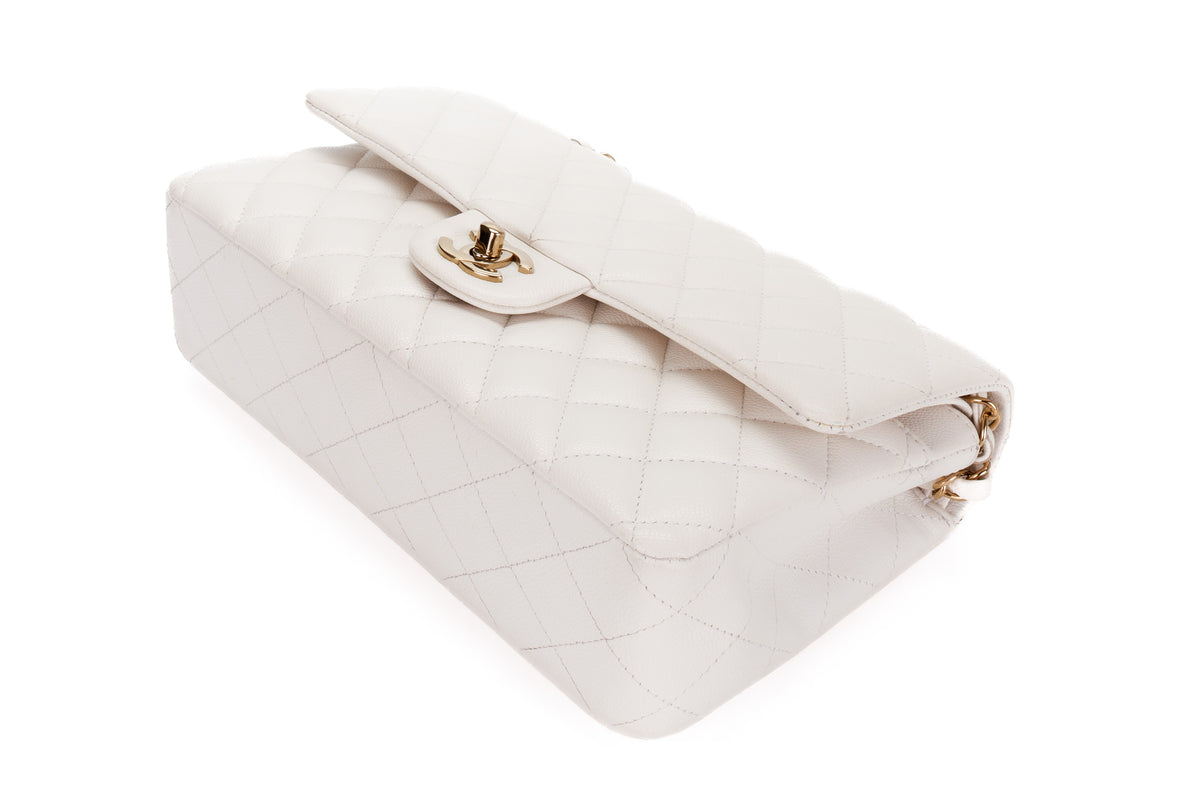 Chanel Medium Classic Flap White Caviar Gold Hardware - view 13