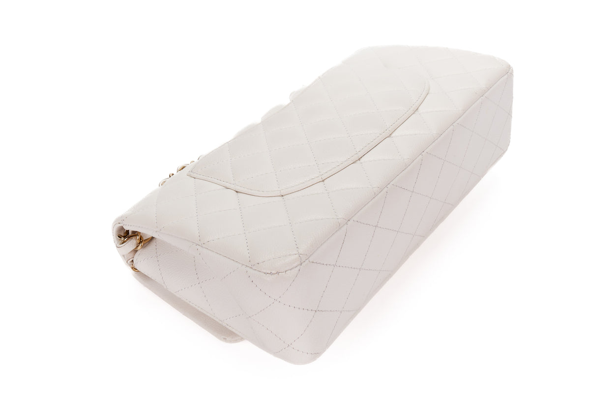 Chanel Medium Classic Flap White Caviar Gold Hardware - view 14