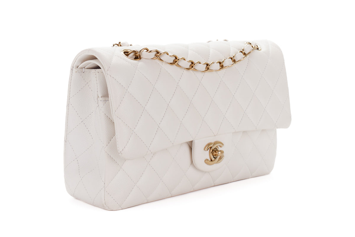 Chanel Medium Classic Flap White Caviar Gold Hardware - view 2