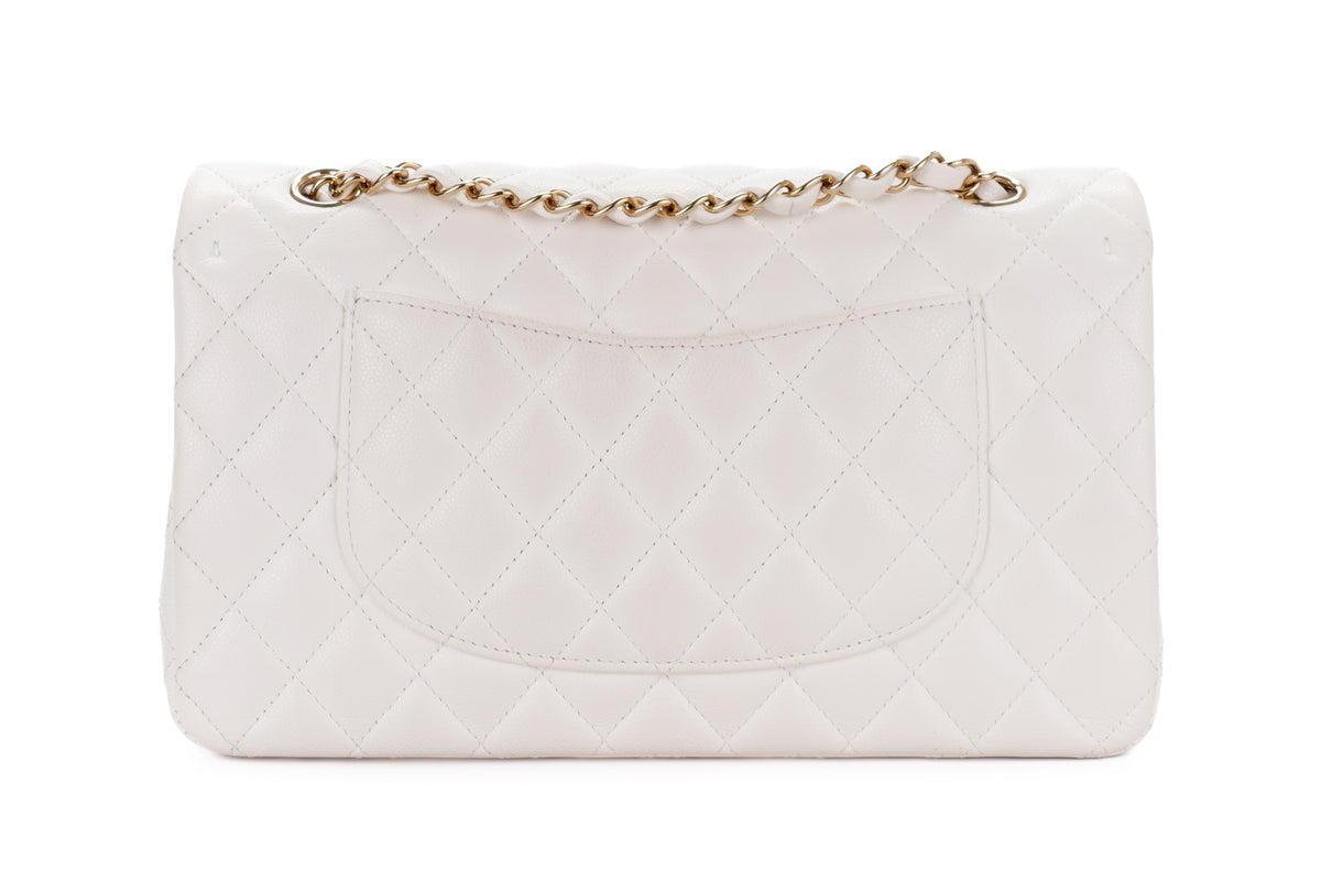 Chanel Medium Classic Flap White Caviar Gold Hardware - view 3