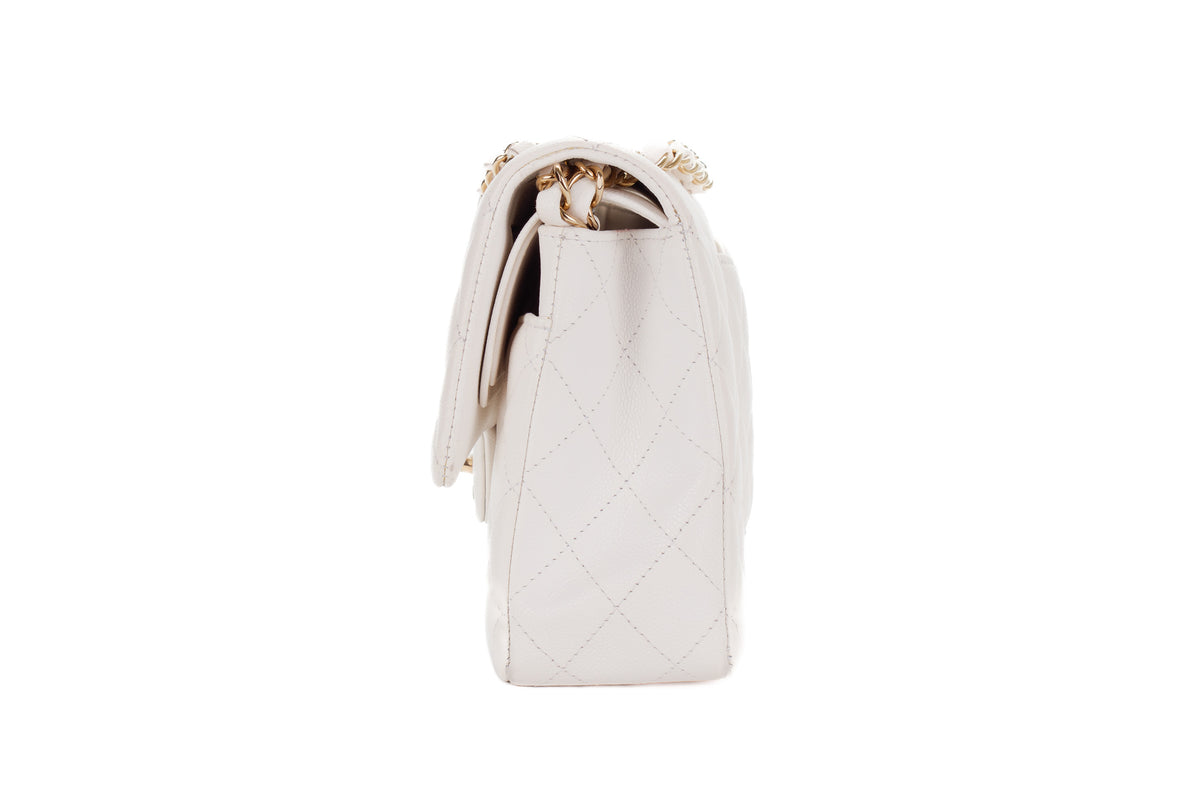 Chanel Medium Classic Flap White Caviar Gold Hardware - view 4