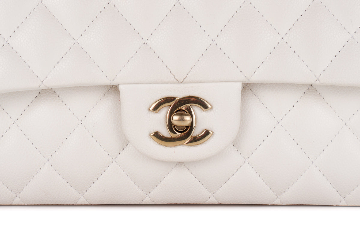 Chanel Medium Classic Flap White Caviar Gold Hardware - view 7