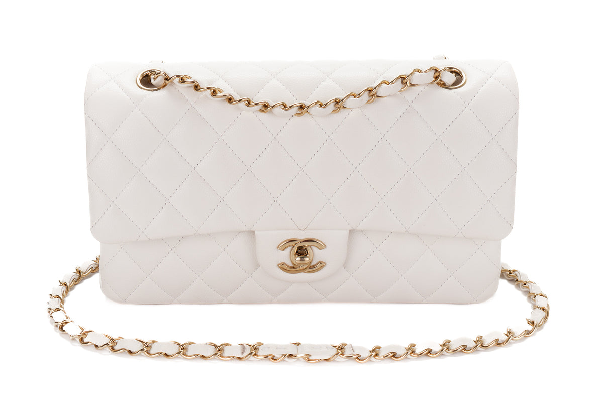 Chanel Medium Classic Flap White Caviar Gold Hardware - view 8