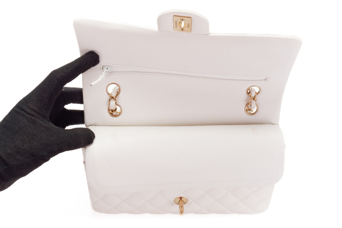 Chanel Medium Classic Flap White Caviar Gold Hardware - view 9