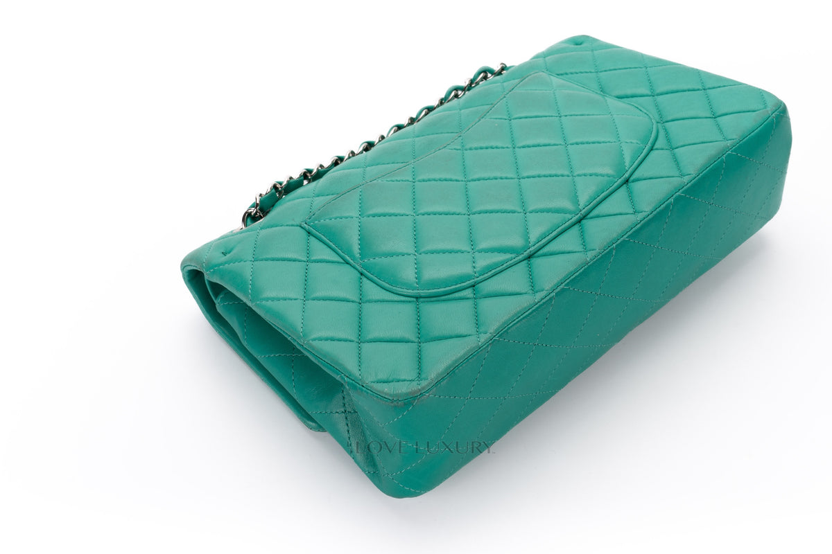 Chanel Medium Classic Flap Green Lambskin Silver Hardware - view 17