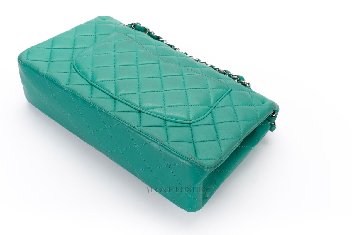 Chanel Medium Classic Flap Green Lambskin Silver Hardware - view 18