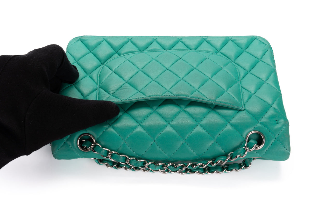 Chanel Medium Classic Flap Green Lambskin Silver Hardware - view 19