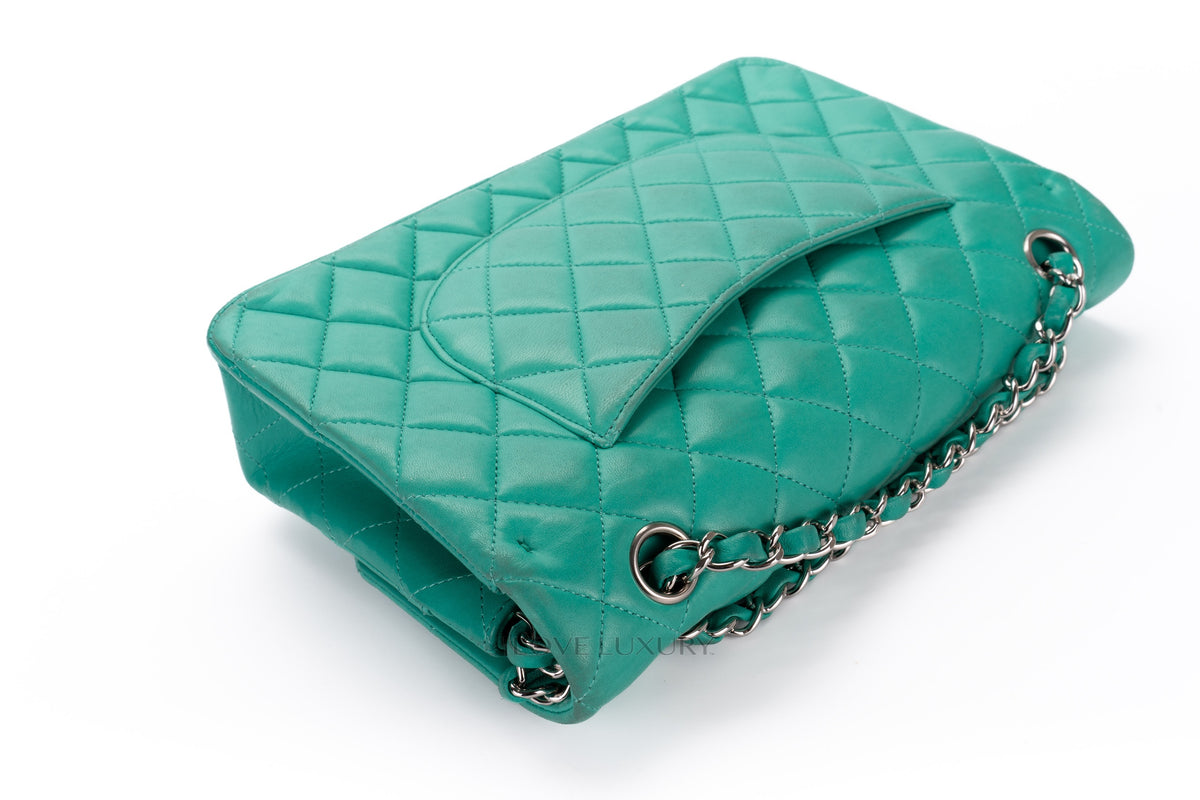 Chanel Medium Classic Flap Green Lambskin Silver Hardware - view 20