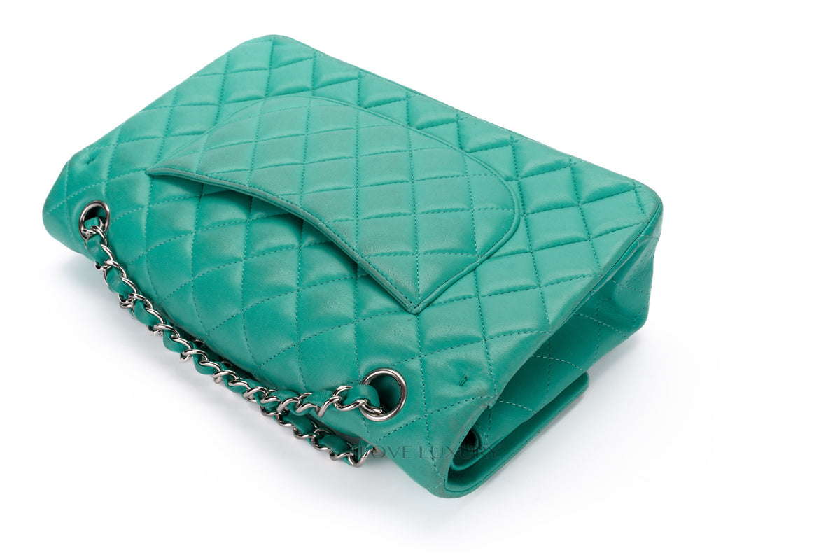 Chanel Medium Classic Flap Green Lambskin Silver Hardware - view 21