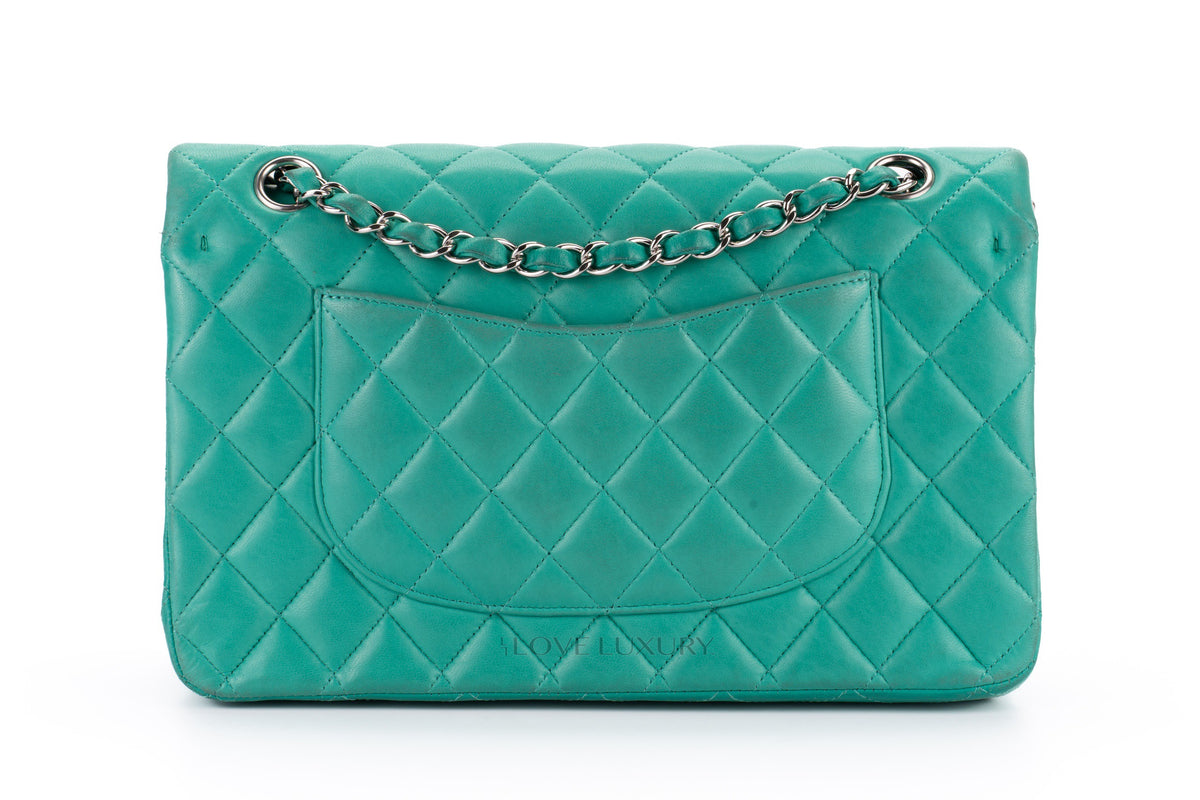 Chanel Medium Classic Flap Green Lambskin Silver Hardware - view 3